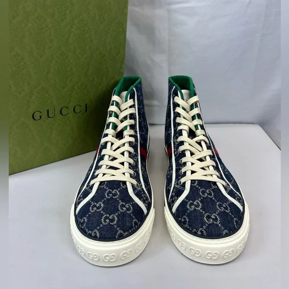 Gucci | Shoes | Gucci Blue Tennis 977 High Sneakers Sz Us 15